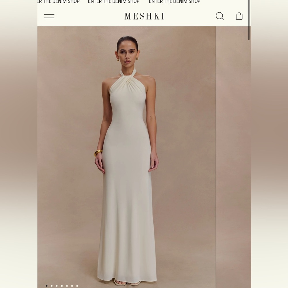 Meshki Elyna Slinky Halter Cream Maxi Dress